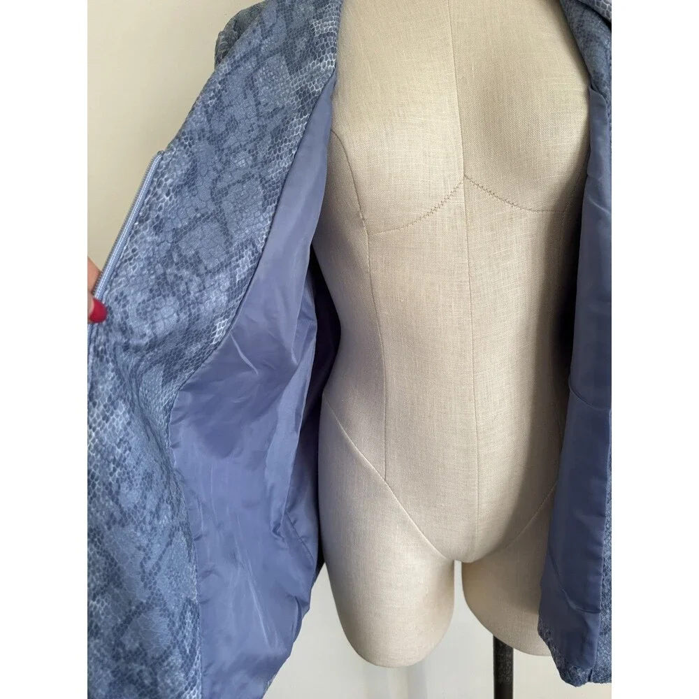 Susan Graver Jacket Blue Faux Snake Skin Zip Blazer Pockets Lined Size XL